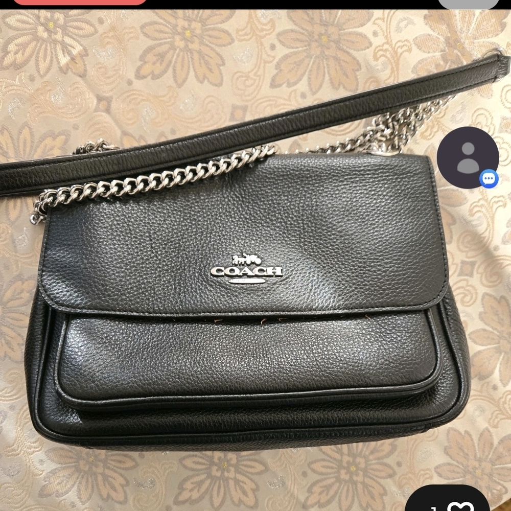 Coach Black Leather Crossbody Bag with Chain Strap